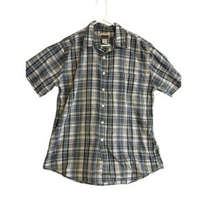 Winston Stevens Mens Large Plaid Short Sleeve Button Down Shirt Blue Green L